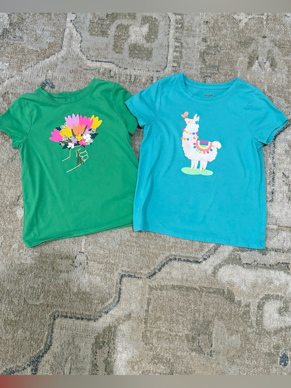 Lot of 2 Cat & Jack Short Sleeve Graphic Tees - Kids Girls Small 6-7